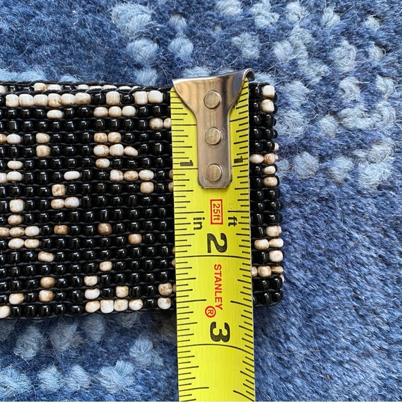 🐚 BOHO BLACK TAN BEADED THICK STRETCHY BELT! - Picture 8 of 10